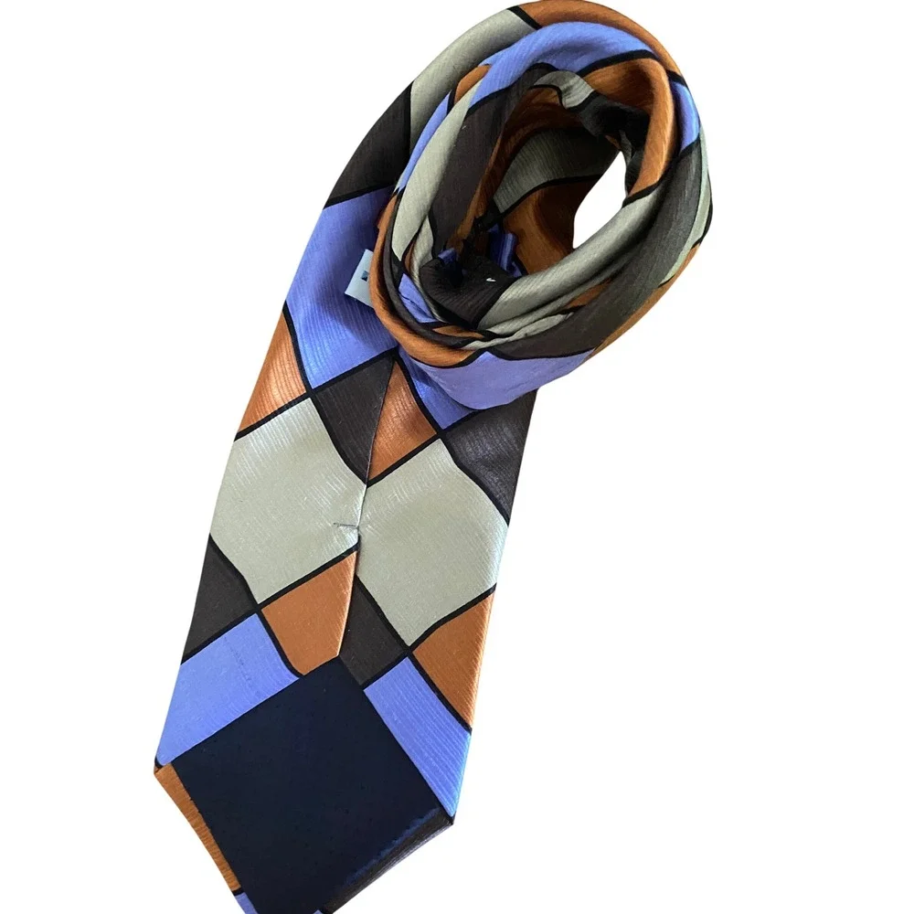 Irvine Park Mens‎ Silk Tie Geometric Harlequin Orange Purple Brown Handmade